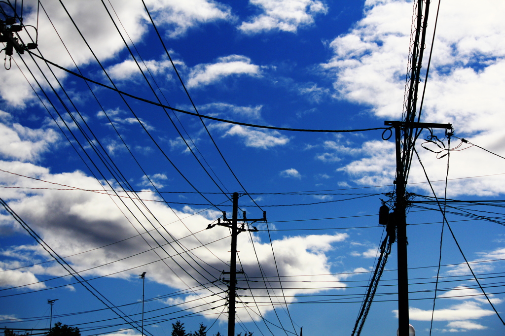 電線と青空 by 霧降 （ID：1481895） 写真共有サイトPHOTOHITO